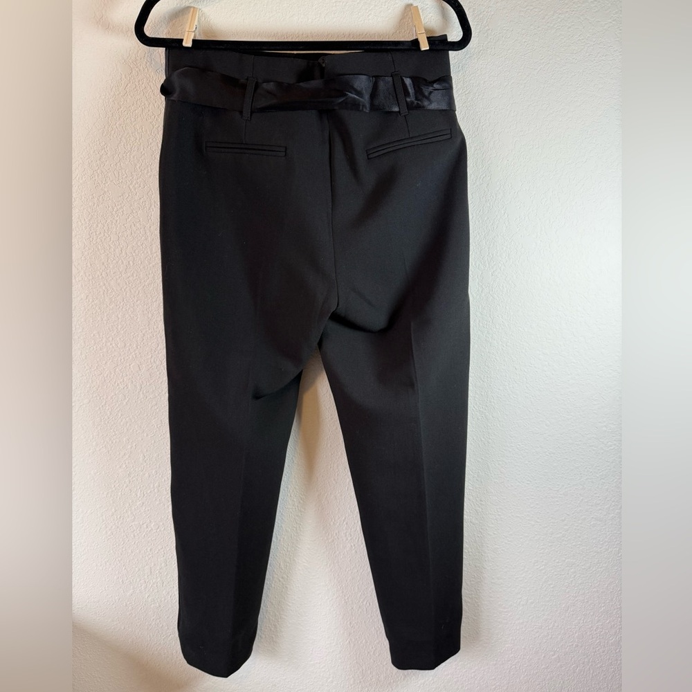 ME+EM Black Tie Waist Cropped Dress Pants Size 12 Satin Stripe Slim Career Chic - Picture 2 of 12